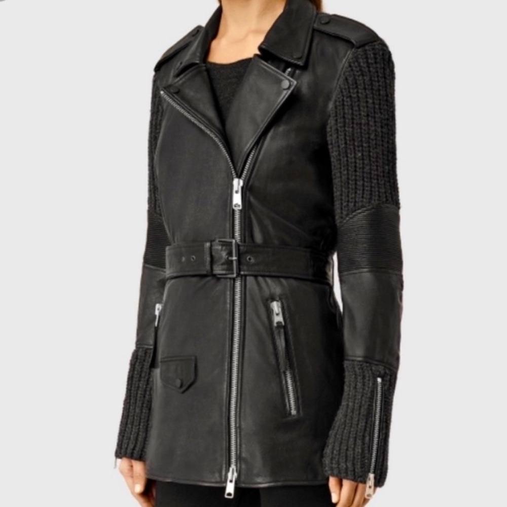 ALL SAINTS Asker Biker Leather Jacket US size 2 - Picture 5 of 12